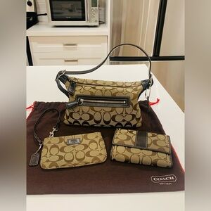 🤎🐻 Y2K Coach Chocolate Brown Signature Demi Bag, Wallet, & Wristlet Set 🤎🐻